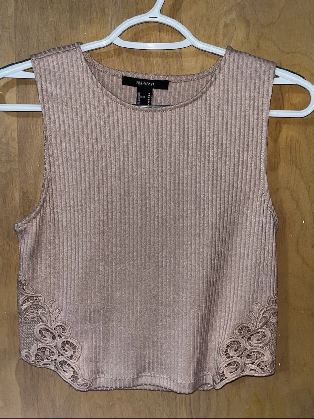 Forever 21 Mauve Ribbed Lace-Hem Tank Top